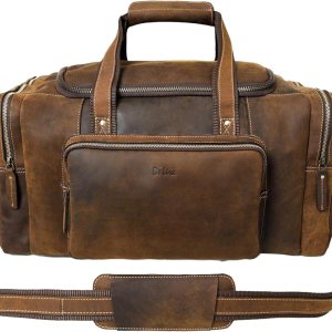 Klondyke II Genuine Leather Travel Bag with Padded Shoulder Strap, Laundry Bag and Trolley Straps