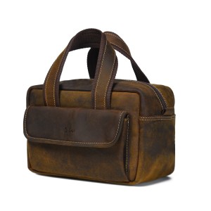 Extra Large Top-Grain Leather Toiletry Bag, Shaving Kit & Cosmetics Case, 10x6x5.5 in, Travel Organizer for Men & Women Dark Brown